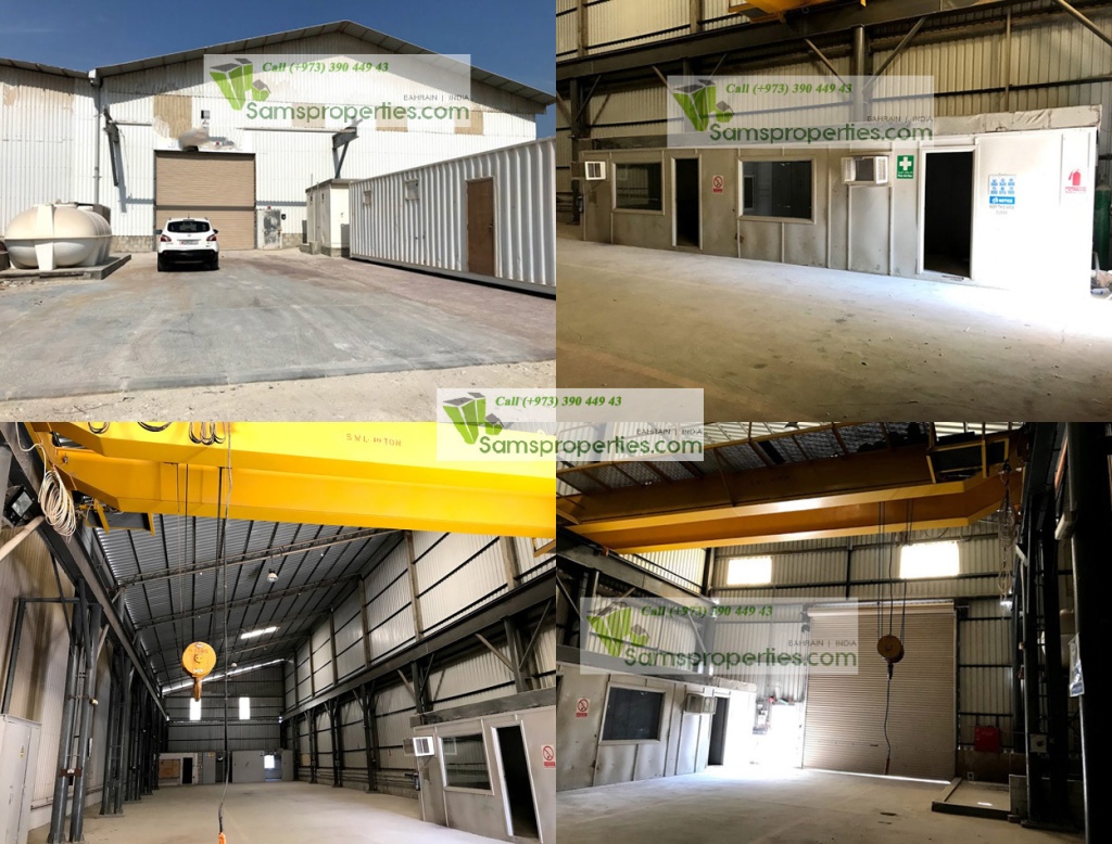 Photo of a small industrial  workshop 658 square meters with a crane for rent in Bahrain.